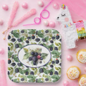 Cute Blackberries Waterverf Papieren Bordje (Feest)