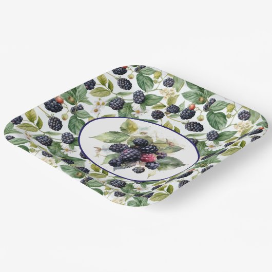 Cute Blackberries Waterverf Papieren Bordje (Gebogen)