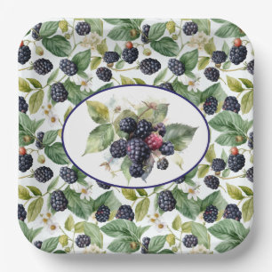 Cute Blackberries Waterverf Papieren Bordje