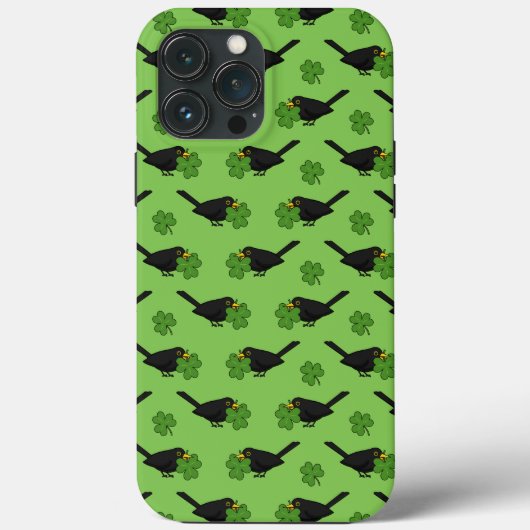 Cute Blackbird met Shamrock Clover Cartoon Case-Mate iPhone Case (Achterkant)
