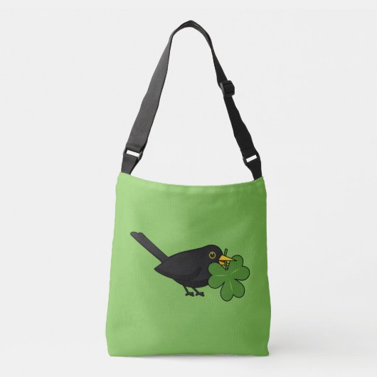 Cute Blackbird met Shamrock Clover Cartoon Crossbody Tas (Voorkant)