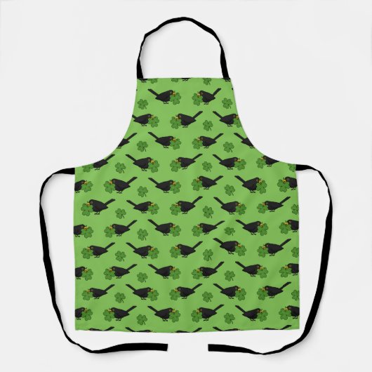 Cute Blackbird met Shamrock Clover Cartoon Schort (Voorkant)