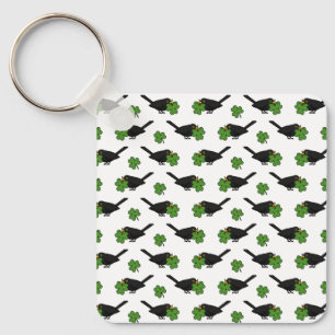 Cute Blackbird met Shamrock Clover Cartoon Sleutelhanger