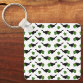 Cute Blackbird met Shamrock Clover Cartoon Sleutelhanger (Voorkant)