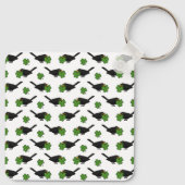 Cute Blackbird met Shamrock Clover Cartoon Sleutelhanger (Achterkant)
