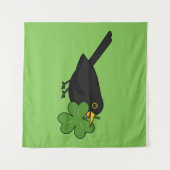 Cute Blackbird met Shamrock Clover Cartoon Wandkleed (Voorkant (horizontaal))