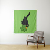 Cute Blackbird met Shamrock Clover Cartoon Wandkleed (In Situ (horizontaal))