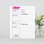 Cute Blank Recipe Paper Sheet (Full Page Fillable) (Staand voorkant)