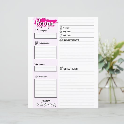 Cute Blank Recipe Paper Sheet (Full Page Fillable) (Staand voorkant)