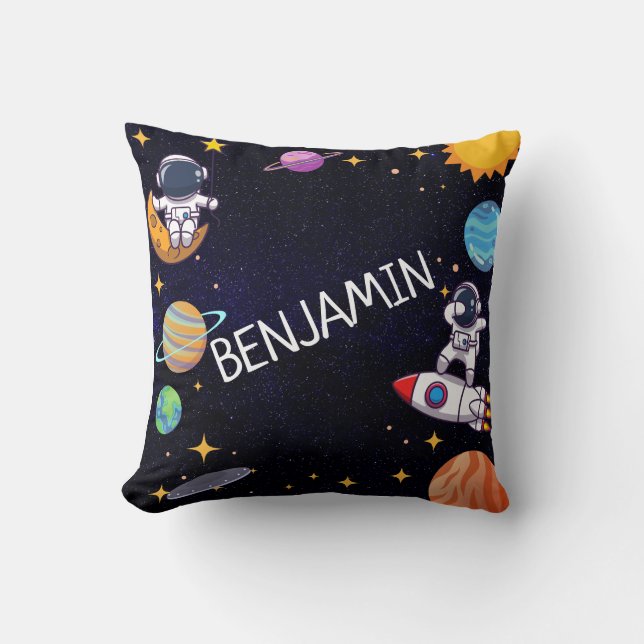 Cute Blast Off Thema Voor Elke Leeftijd Naam Kussen (Voorkant)