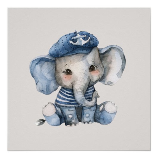 Cute Blauw Scheepsbaby Olifant Perfect Poster (Voorkant)