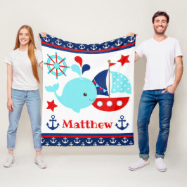 Cute Blauw Walvis en Anker Patroon Fleece Deken