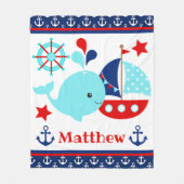 Cute Blauw Walvis en Anker Patroon Fleece Deken (Voorkant)