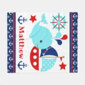 Cute Blauw Walvis en Anker Patroon Fleece Deken (Voorkant (Horizontaal))