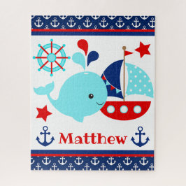 Cute Blauw Walvis en Anker Patroon Legpuzzel