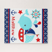 Cute Blauw Walvis en Anker Patroon Legpuzzel (Horizontaal)
