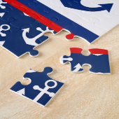 Cute Blauw Walvis en Anker Patroon Legpuzzel (Zijkant)