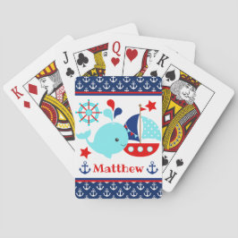 Cute Blauw Walvis en Anker Patroon Pokerkaarten