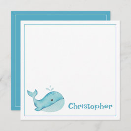 Cute Blauw Walvis Gepersonaliseerd Notitiekaartje