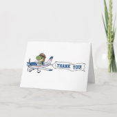 Cute Blauw Witte Vliegtuig & Dinosaurus Kinderverj Bedankkaart (Voorkant)