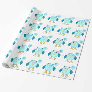 Cute Blauwe Baby Jongen Uil Inpakpapier