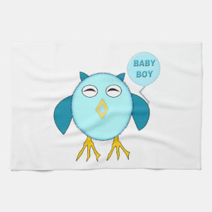 Cute blauwe baby jongen uil keukenhanddoek