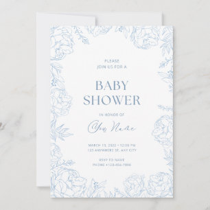 Cute Blauwe Bloem Baby Shower Uitnodiging