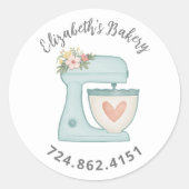 Cute Blauwe Cake Mixer Gebakken Met Liefde Ronde Sticker (Voorkant)