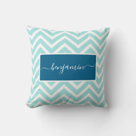 Cute Blauwe Chevron Zig Zag Patroon Naam Kussen