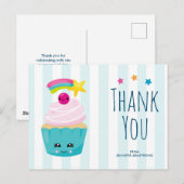 Cute Blauwe Cupcake met Kawaii Gezicht Verjaardags Briefkaart (Voorkant / Achterkant)
