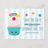 Cute Blauwe Cupcake Verjaardag Save the Date Briefkaart (Voorkant)