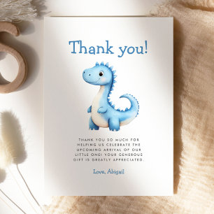 Cute Blauwe Dinosaur Baby Shower Bedankkaart Kaart