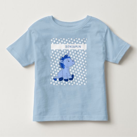 Cute Blauwe Eenhoorn Stippenpatroon Kinderen Naam Kinder Shirts (Voorkant)