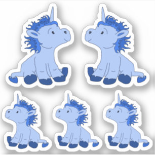 Cute Blauwe Eenhoorn Tekening Kinderen Sticker