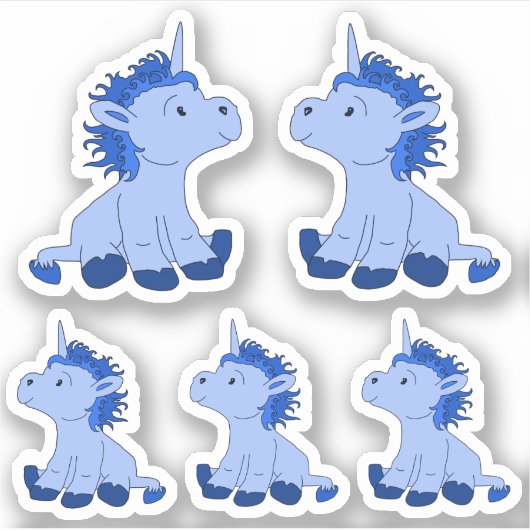 Cute Blauwe Eenhoorn Tekening Kinderen Sticker (Voorkant)
