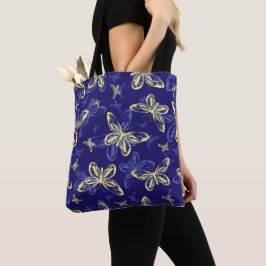 Cute Blauwe en Gele Vlinder Geïllustreerd Patroon Tote Bag