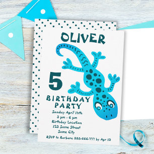 Cute Blauwe Gecko Hagedis Jongen Verjaardagsfeestj Kaart