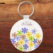 Cute blauwe gele bruine eenvoudige bloem tekening sleutelhanger (Voorkant)