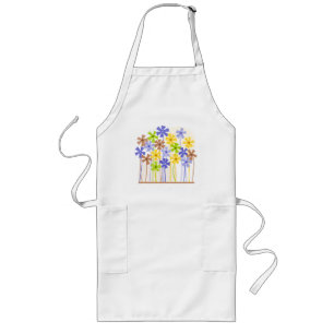 Cute blauwe gele bruine simpele bloemen tekening  lang schort