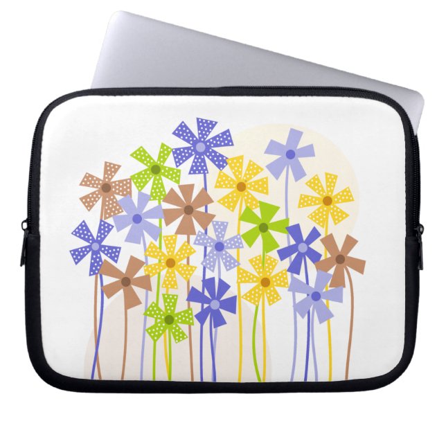 Cute blauwe gele bruine simpele bloemen tekening laptop sleeve (Voorkant)