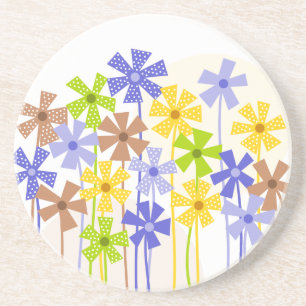 Cute blauwe gele bruine simpele bloemen tekening zandsteen onderzetter