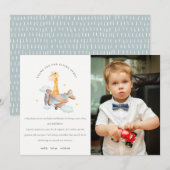 Cute Blauwe Gele Vliegtuig Giraffe Kinderen Foto V Bedankkaart (Voorkant / Achterkant)