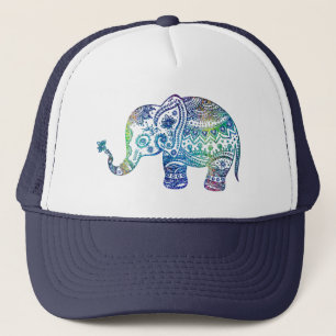 Cute Blauwe & Groene Tinten Bloem Olifant Trucker Pet