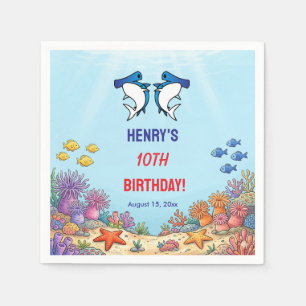 Cute Blauwe Haai Onder de Zee Verjaardag Servet