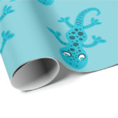 Cute Blauwe Hagedis Gecko Tekening Kinderen Cadeaupapier (Rol Hoek)