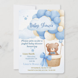 Cute Blauwe Jongen Baby Shower Uitnodiging