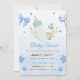 Cute Blauwe Jongen Baby Shower Uitnodiging