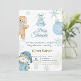 Cute Blauwe Jongen Baby Shower Uitnodiging