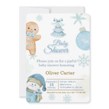 Cute Blauwe Jongen Baby Shower Uitnodiging