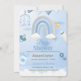 Cute Blauwe Jongens Baby Shower Uitnodiging